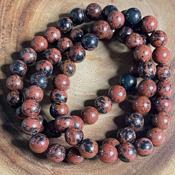 Mahogany obsidian 8mm stretch bracelet beaded bracelet 7” stretch crystal healin - Picture 1 of 12